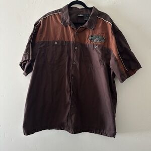 Genuine Harley Davidson Shirt Mens 3XL‎ Brown Button Up Short Sleeve 100% Cotton